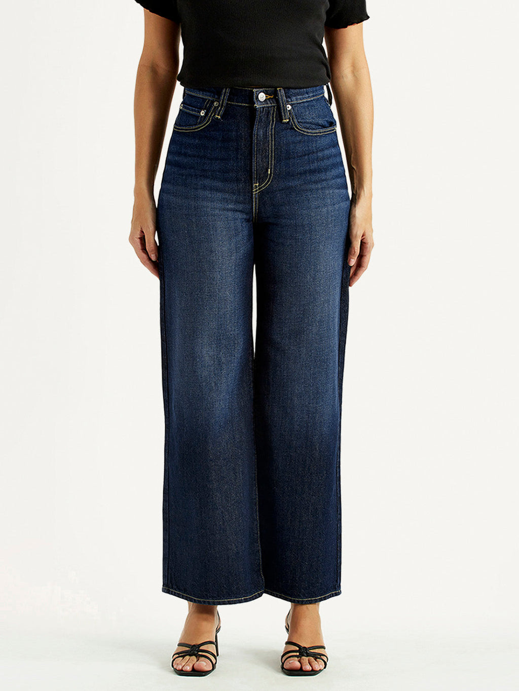 Women's Tinted Dark Indigo Ribcage Wide Leg Fit High Rise Jeans