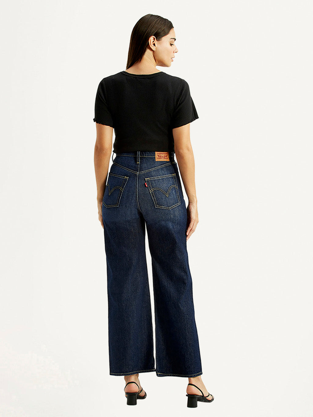 Women's Tinted Dark Indigo Ribcage Wide Leg Fit High Rise Jeans