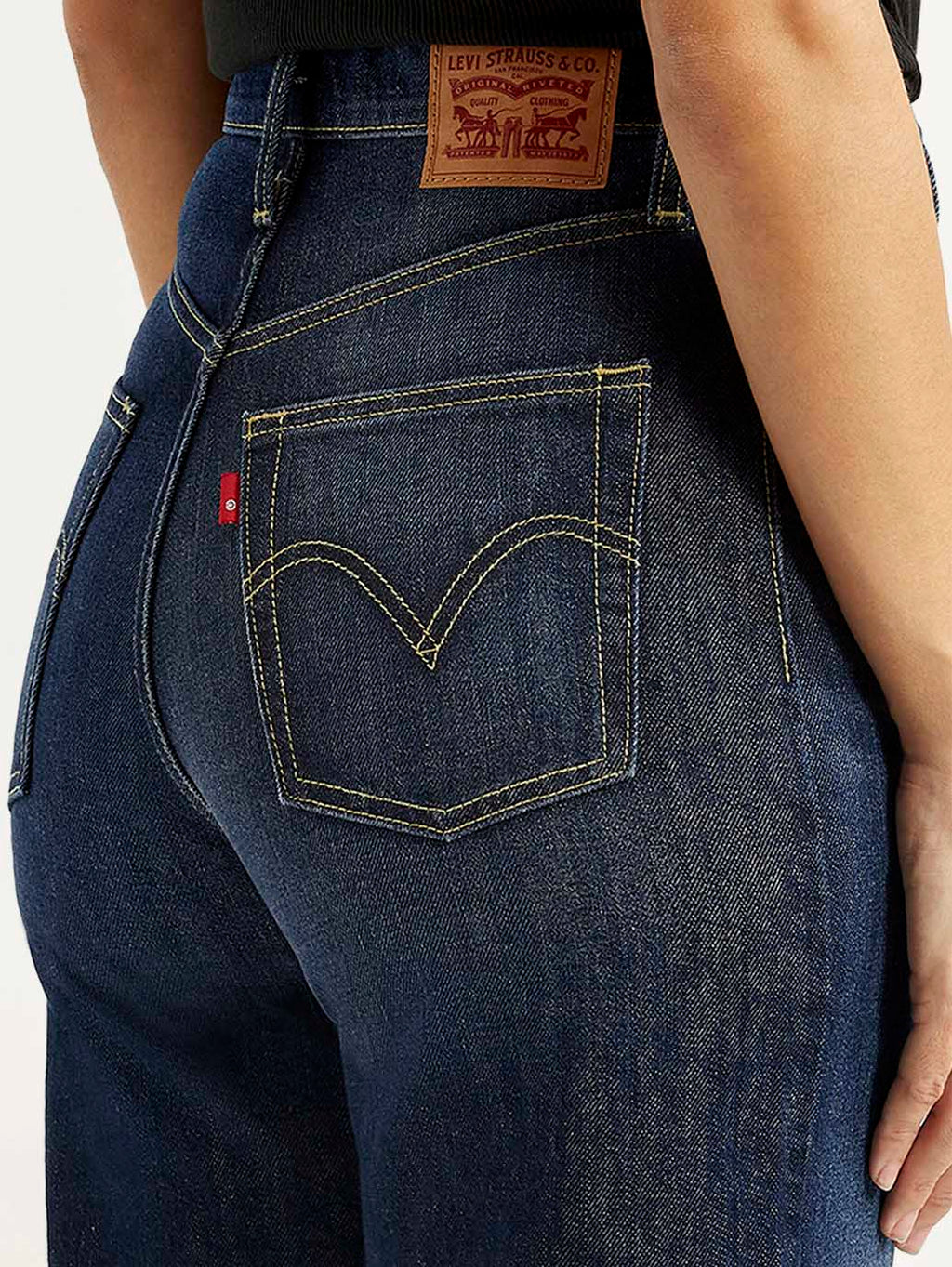 Women's Tinted Dark Indigo Ribcage Wide Leg Fit High Rise Jeans