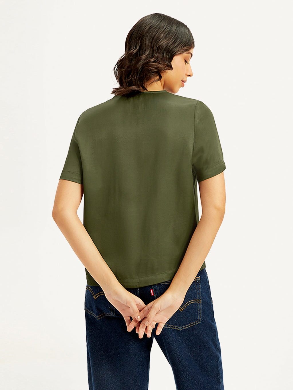 Women's Solid Olive V-Neck Top