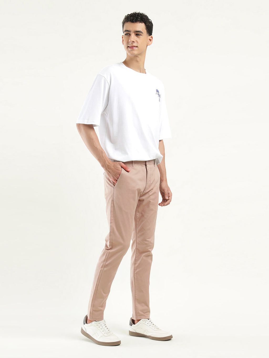 Men's Peach Slim Tapered Fit Trousers