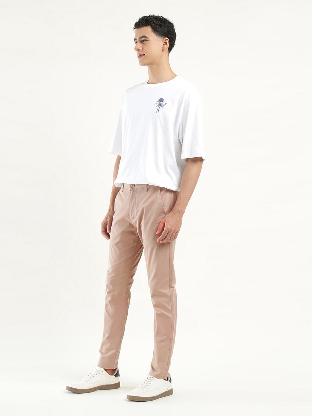 Men's Peach Slim Tapered Fit Trousers