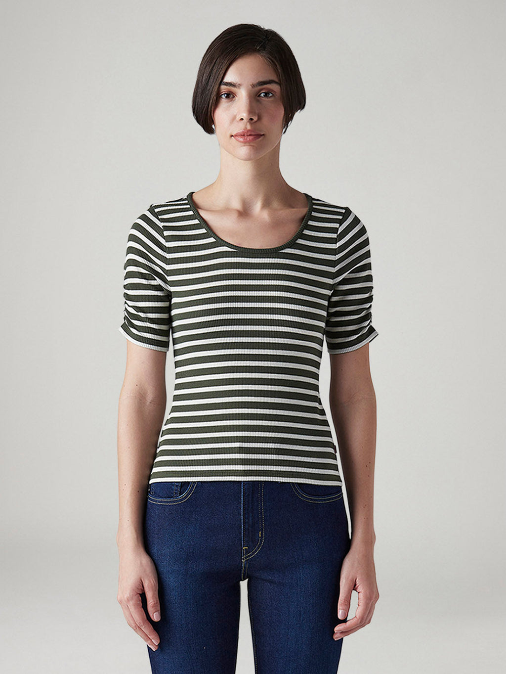 Women's Striped Olive Scoop Neck Top