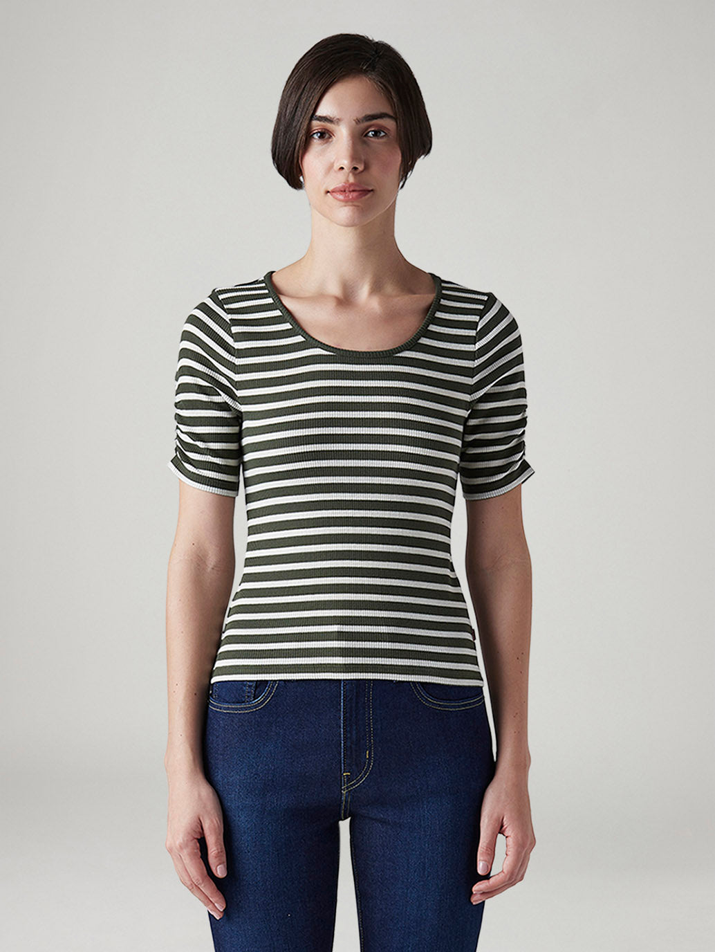Women's Striped Olive Scoop Neck Top