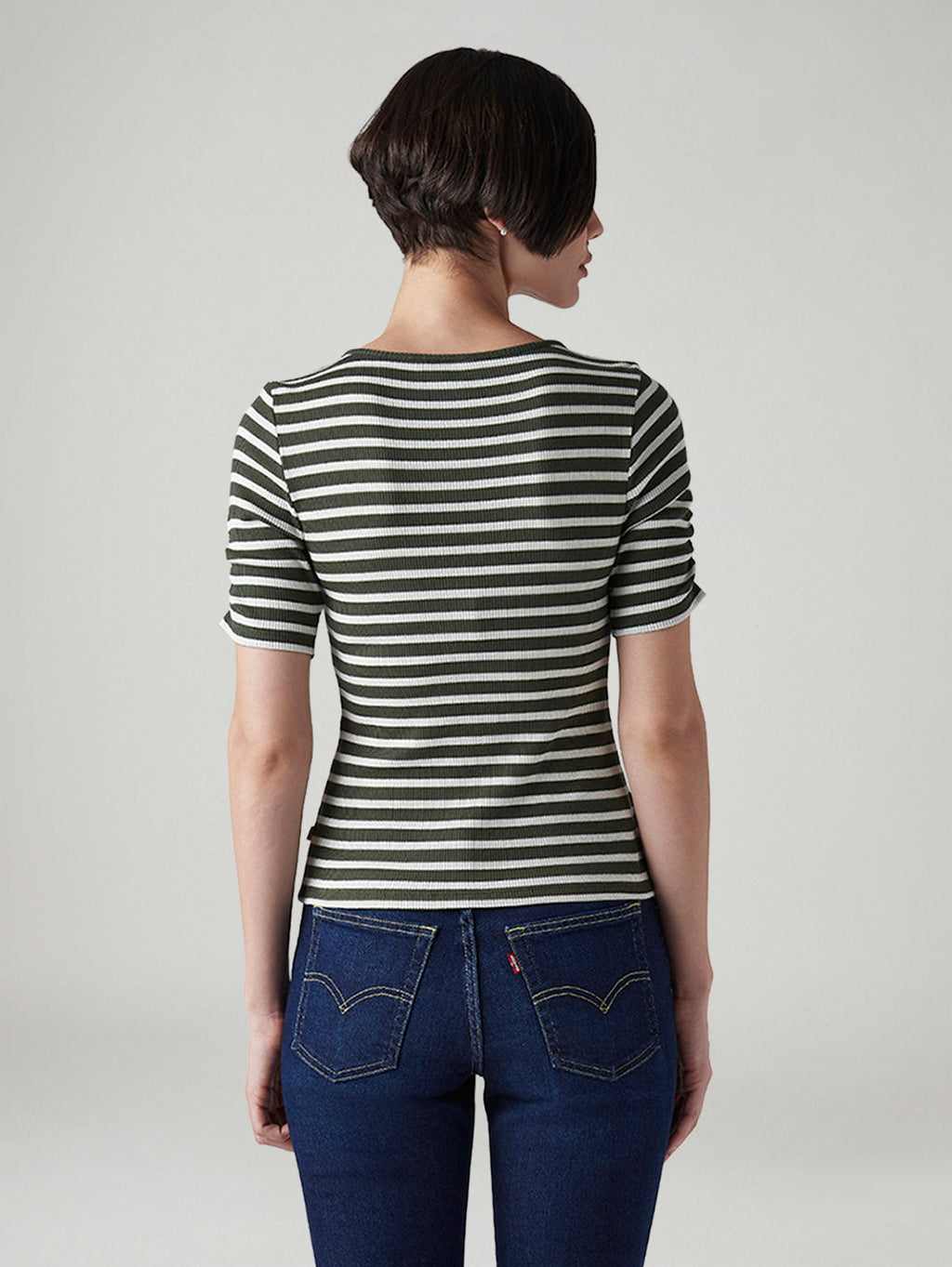 Women's Striped Olive Scoop Neck Top