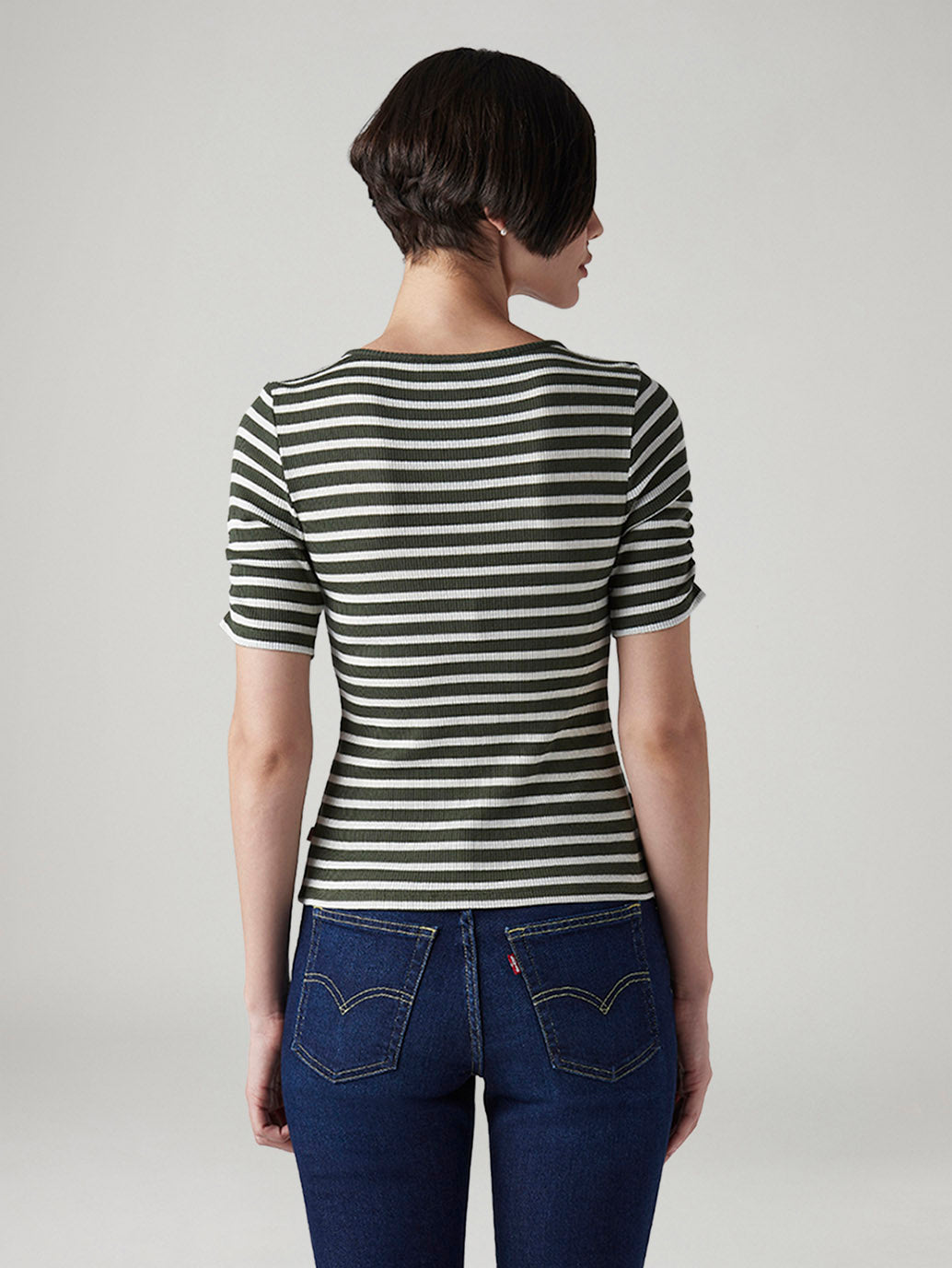 Women's Striped Olive Scoop Neck Top