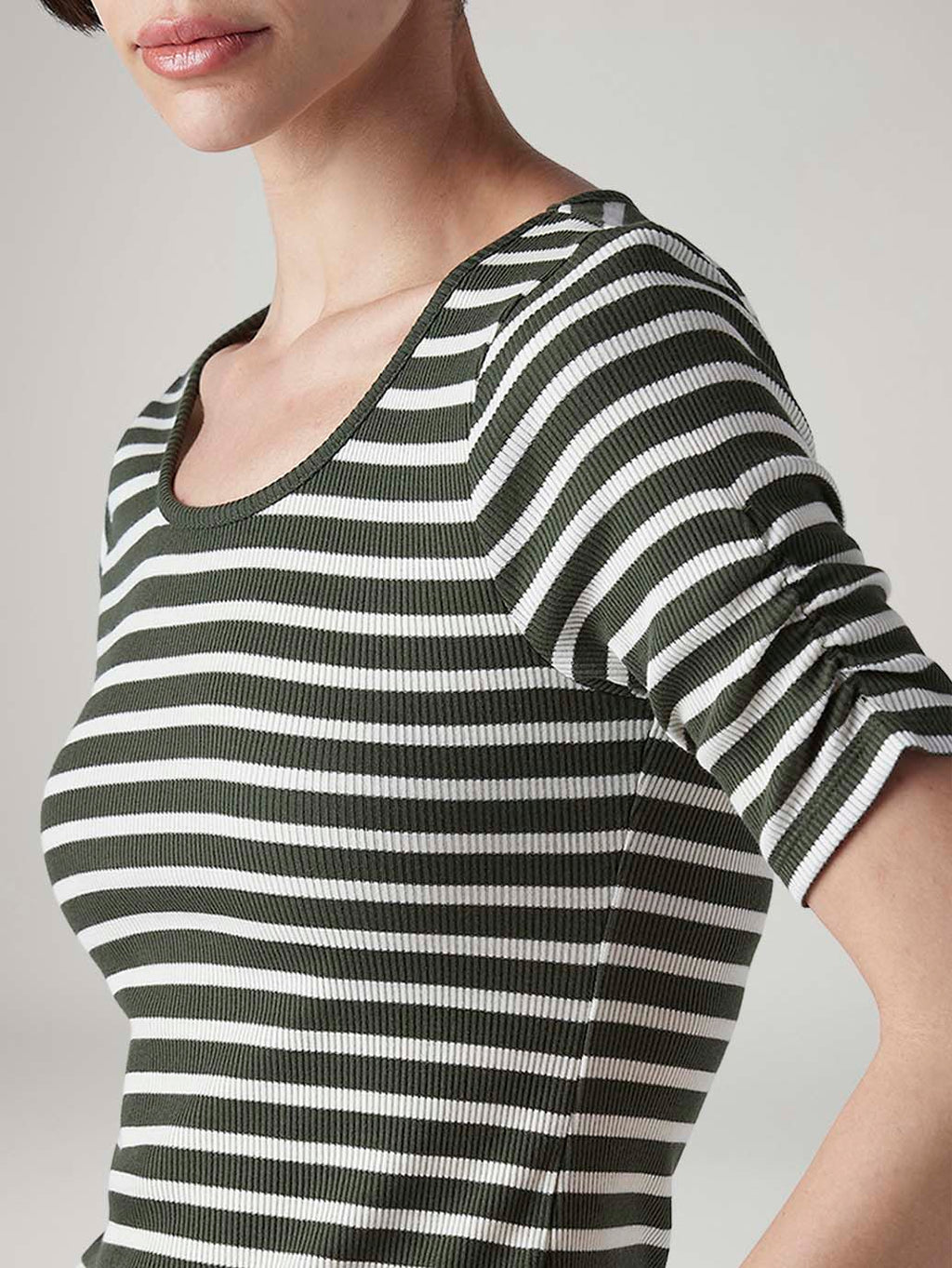 Women's Striped Olive Scoop Neck Top