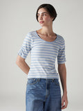 Women's Striped Light Blue Scoop Neck Top