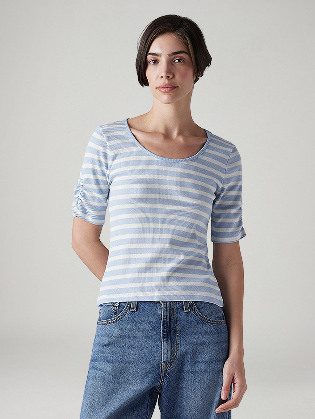 Women's Striped Light Blue Scoop Neck Top