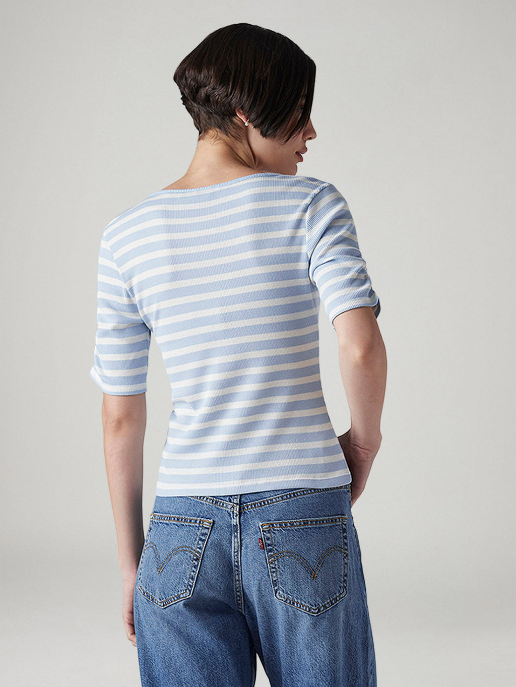 Women's Striped Light Blue Scoop Neck Top