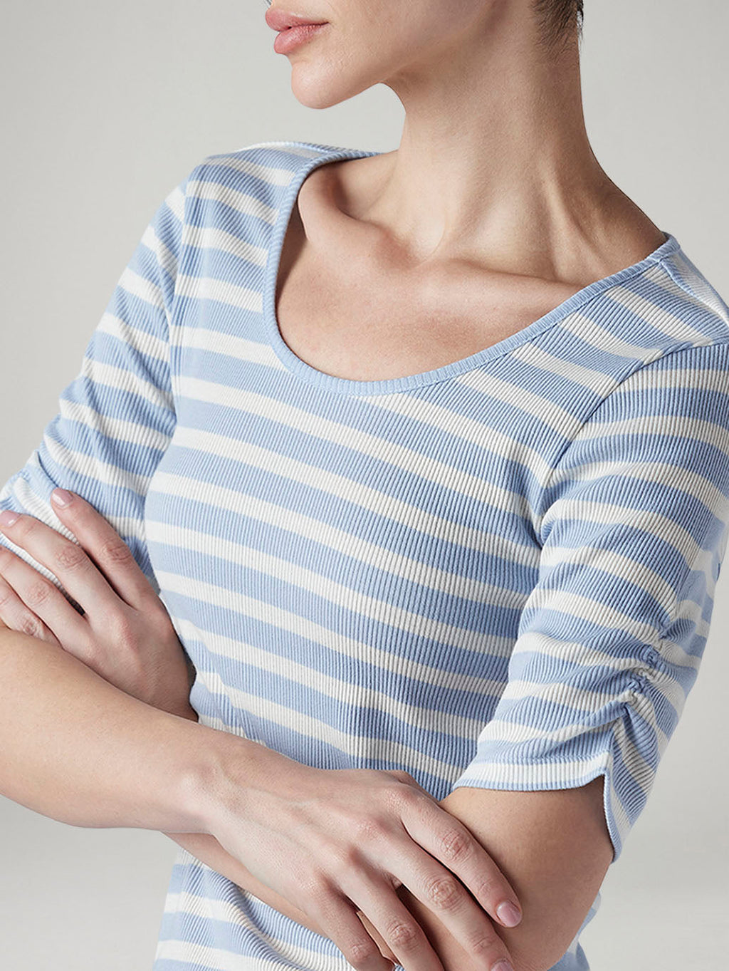 Women's Striped Light Blue Scoop Neck Top