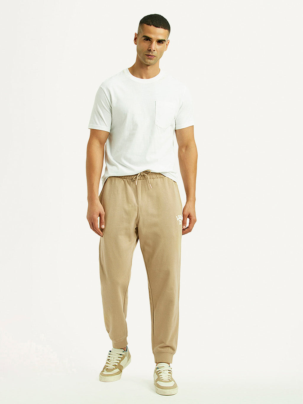 Men's Beige Solid Utility Joggers