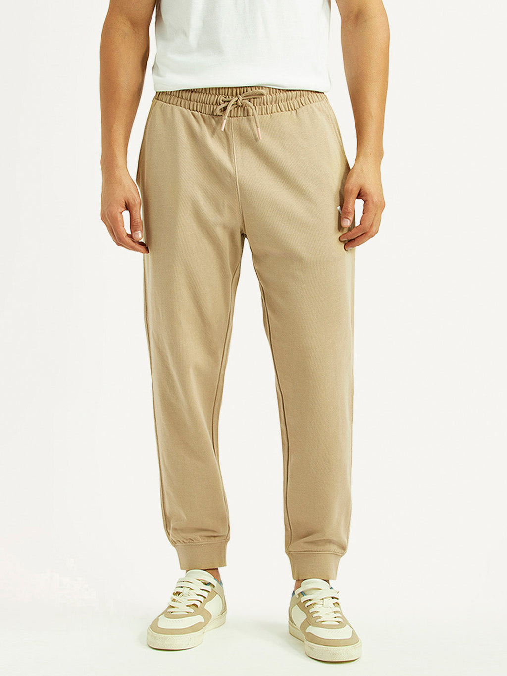 Men's Beige Solid Utility Joggers