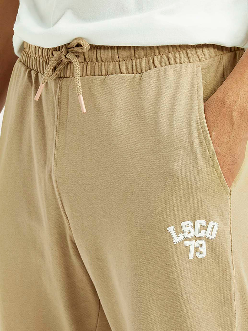 Men's Beige Solid Utility Joggers