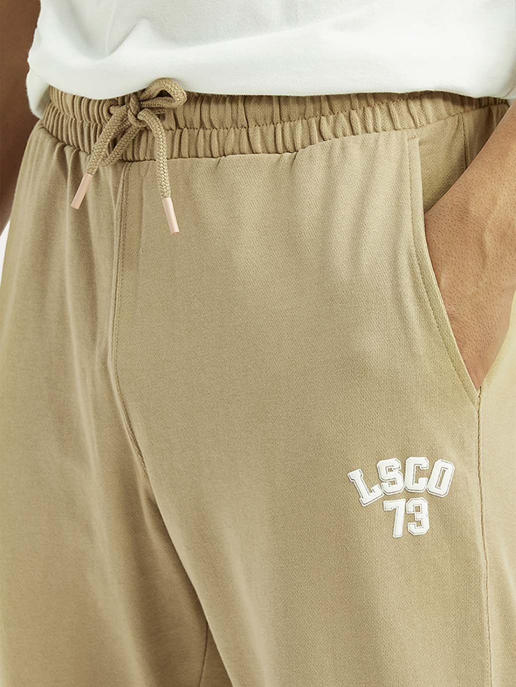 Men's Beige Solid Utility Joggers
