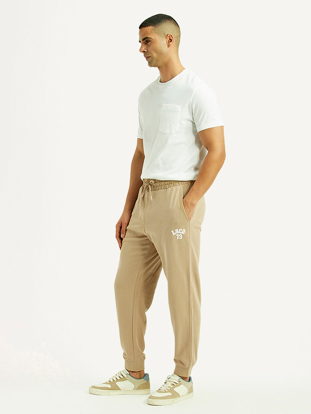 Men's Beige Solid Utility Joggers