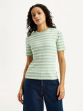 Women's Striped Light Green Slim Fit T-shirt