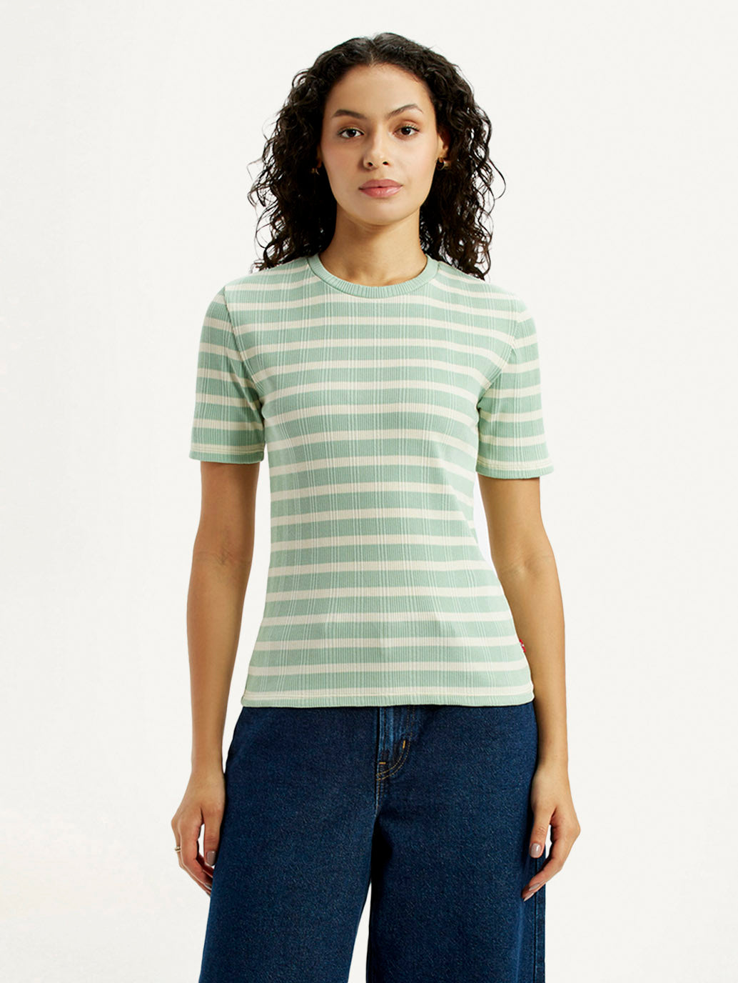 Women's Striped Light Green Slim Fit T-shirt