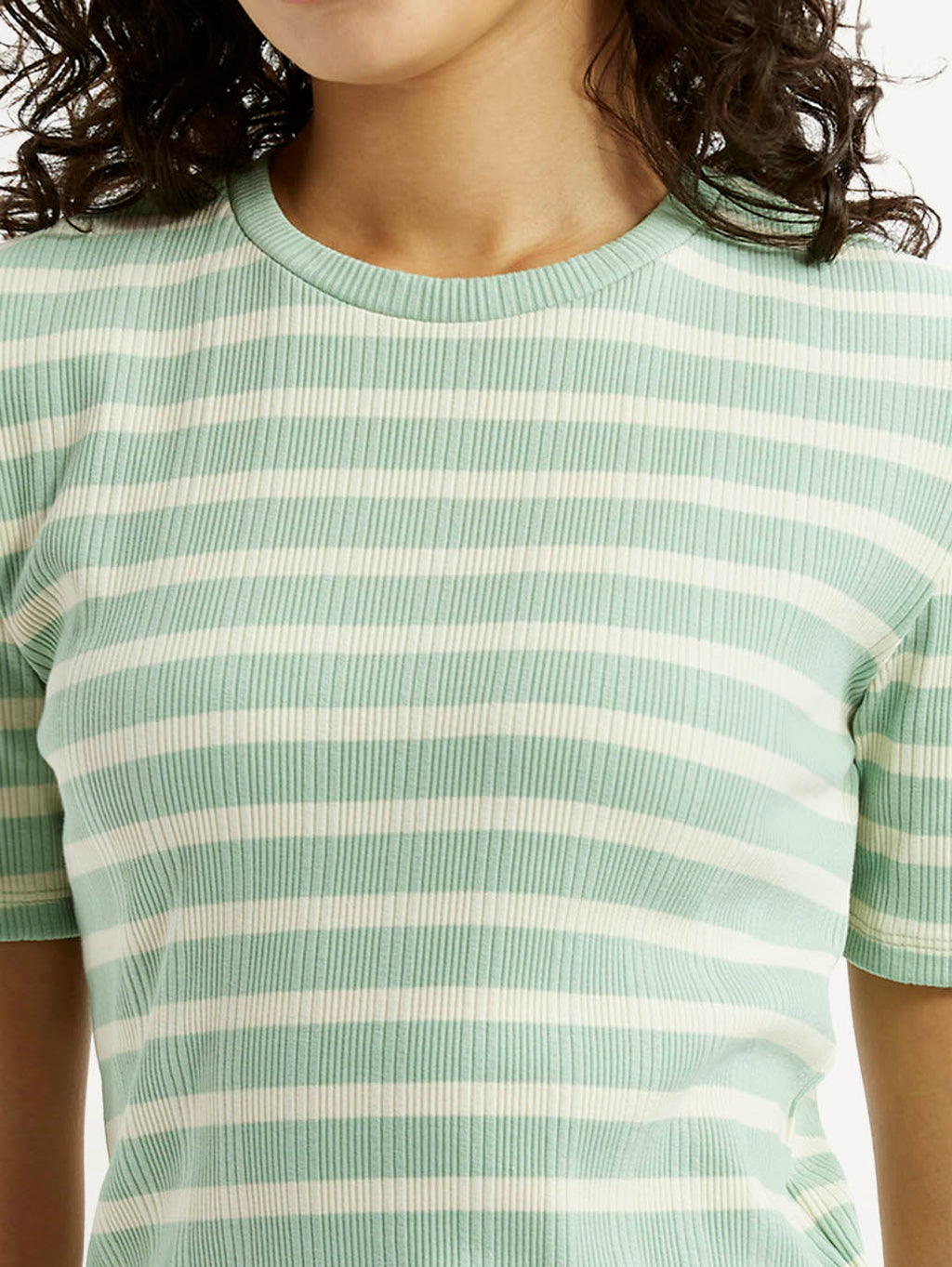 Women's Striped Light Green Slim Fit T-shirt