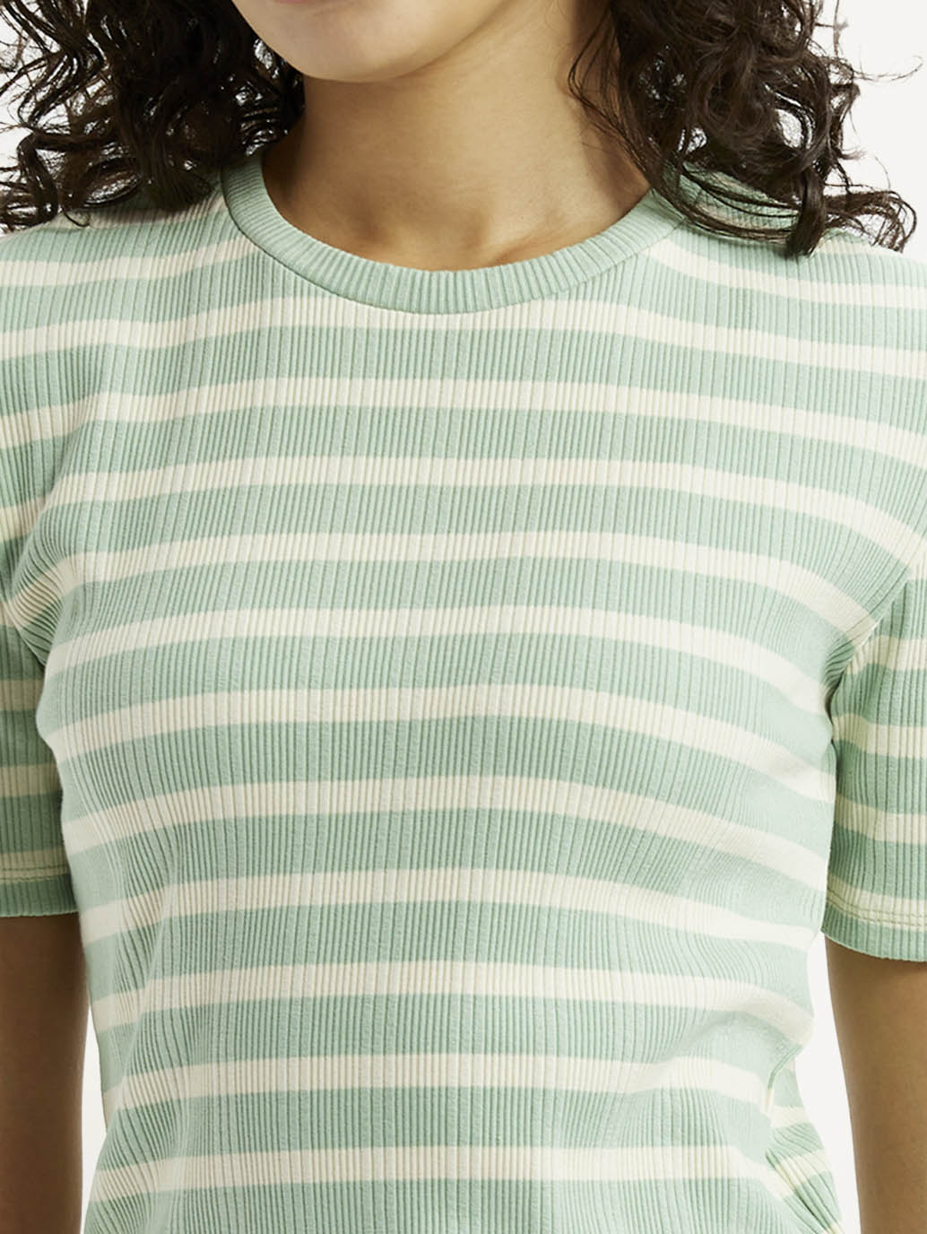 Women's Striped Light Green Slim Fit T-shirt