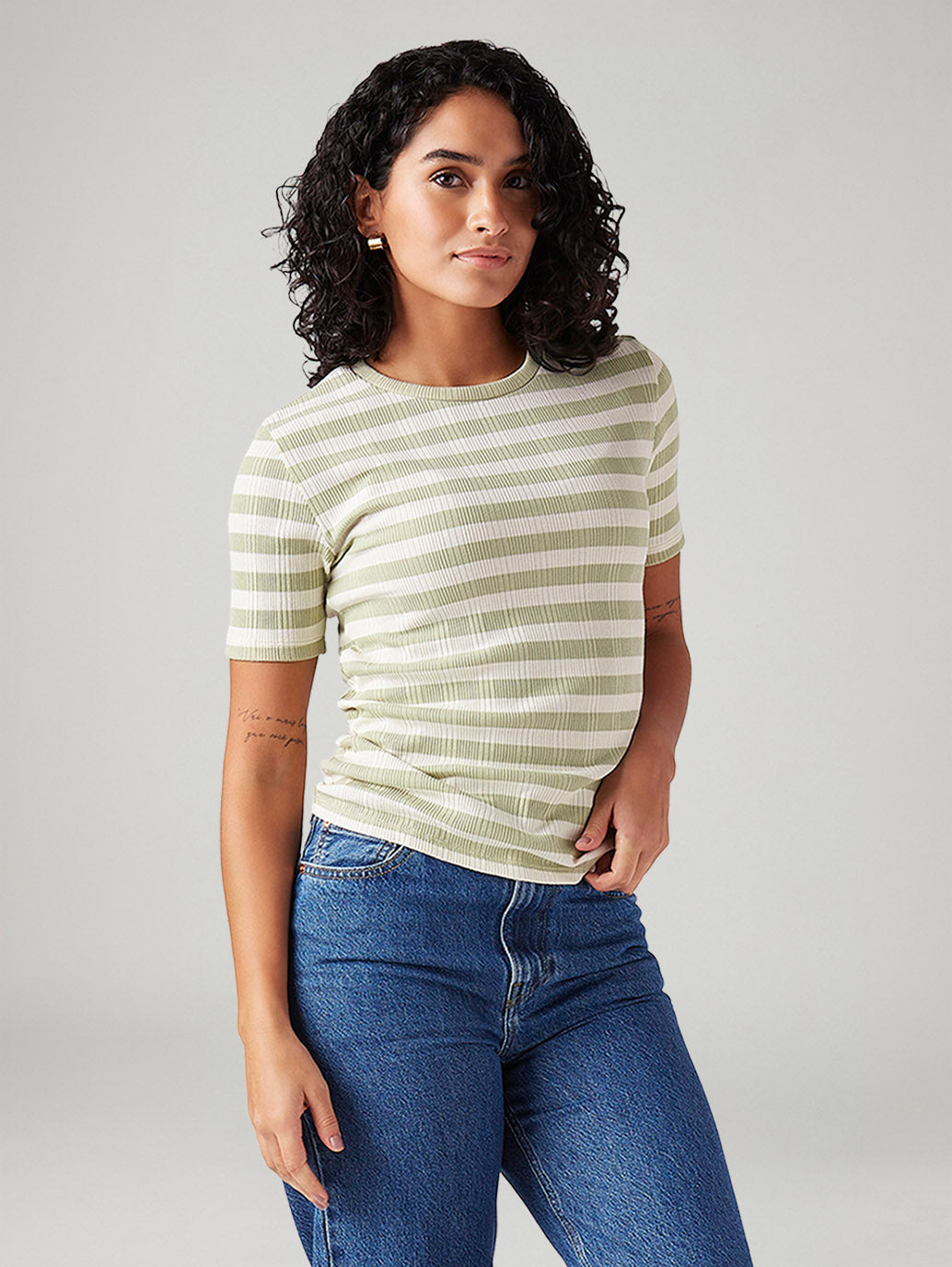 Women's Striped Slim Fit Ribbed Top