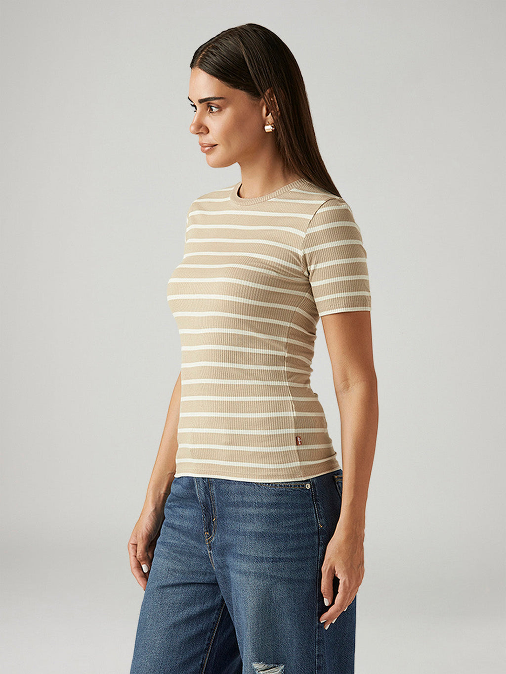 Women's Striped Beige Slim Fit T-shirt