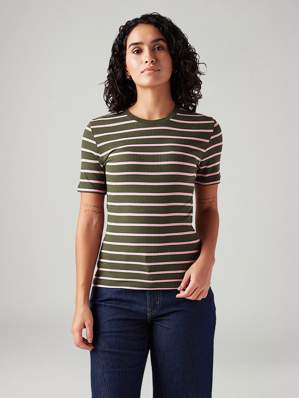 Women's Striped Slim Fit Ribbed Top