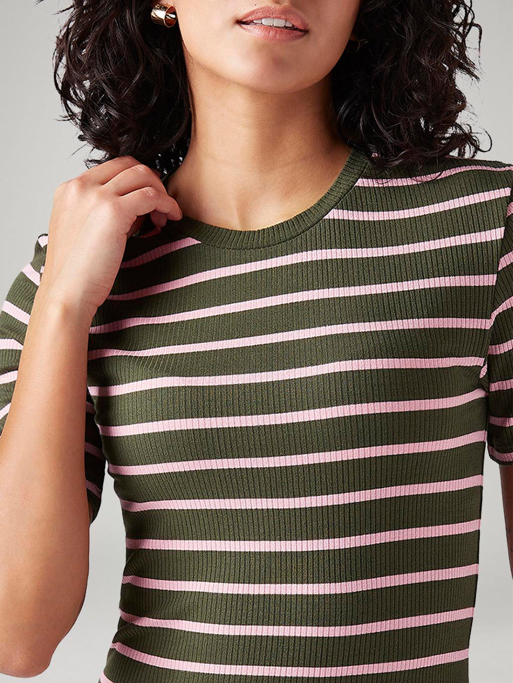 Women's Striped Slim Fit Ribbed Top