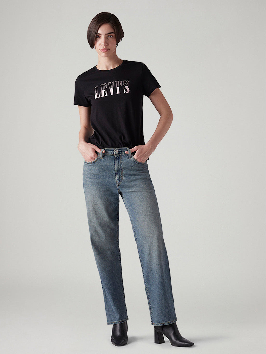 Women's 94 Med Indigo Baggy Fit Mid Rise Jeans