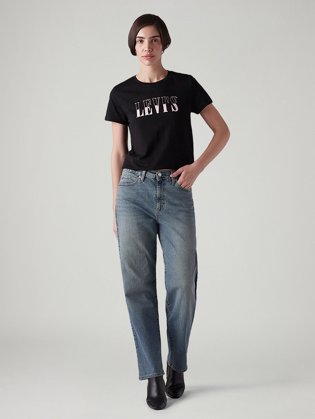 Women's 94 Med Indigo Baggy Fit Mid Rise Jeans