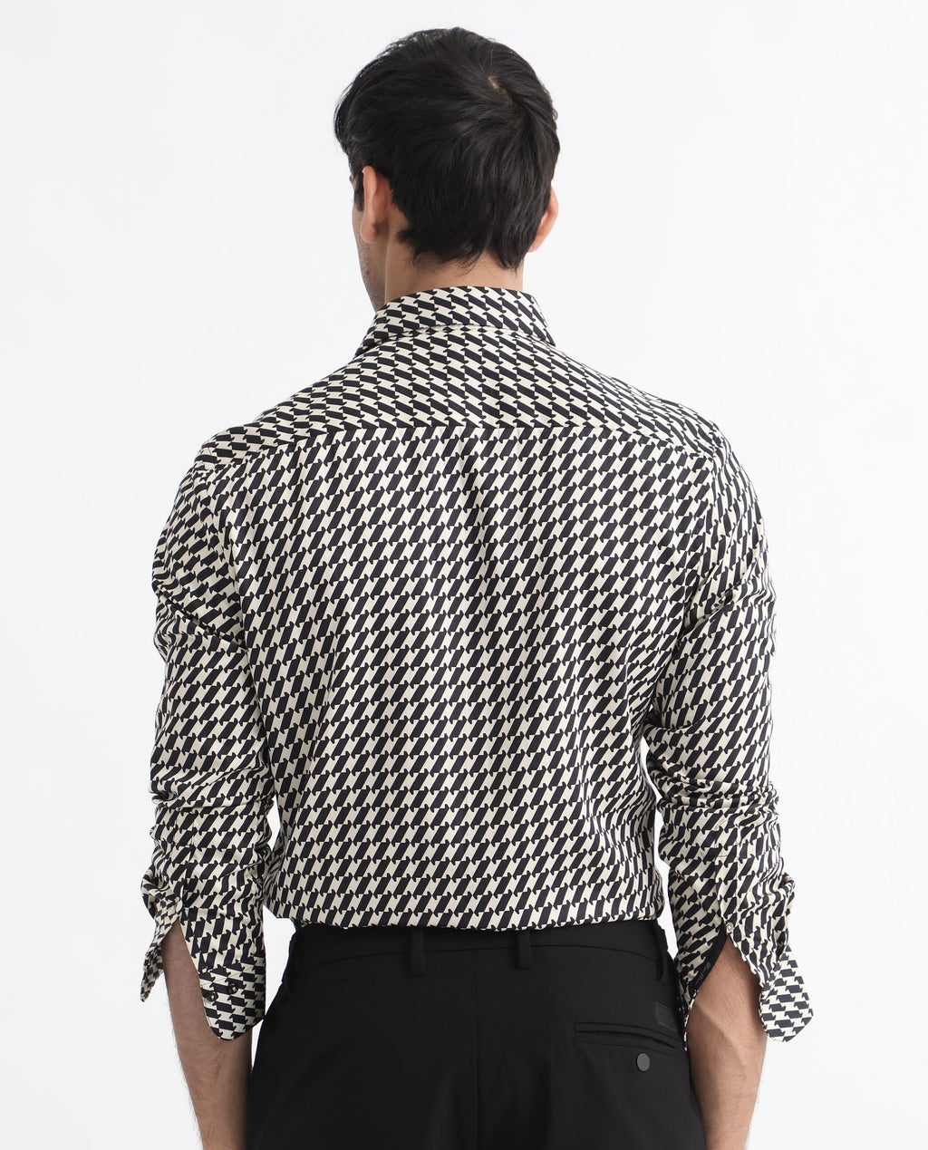 Rare Rabbit Men's Allin Black Cotton Geometric Print Regular Fit Full Sleeve Collared Shirt