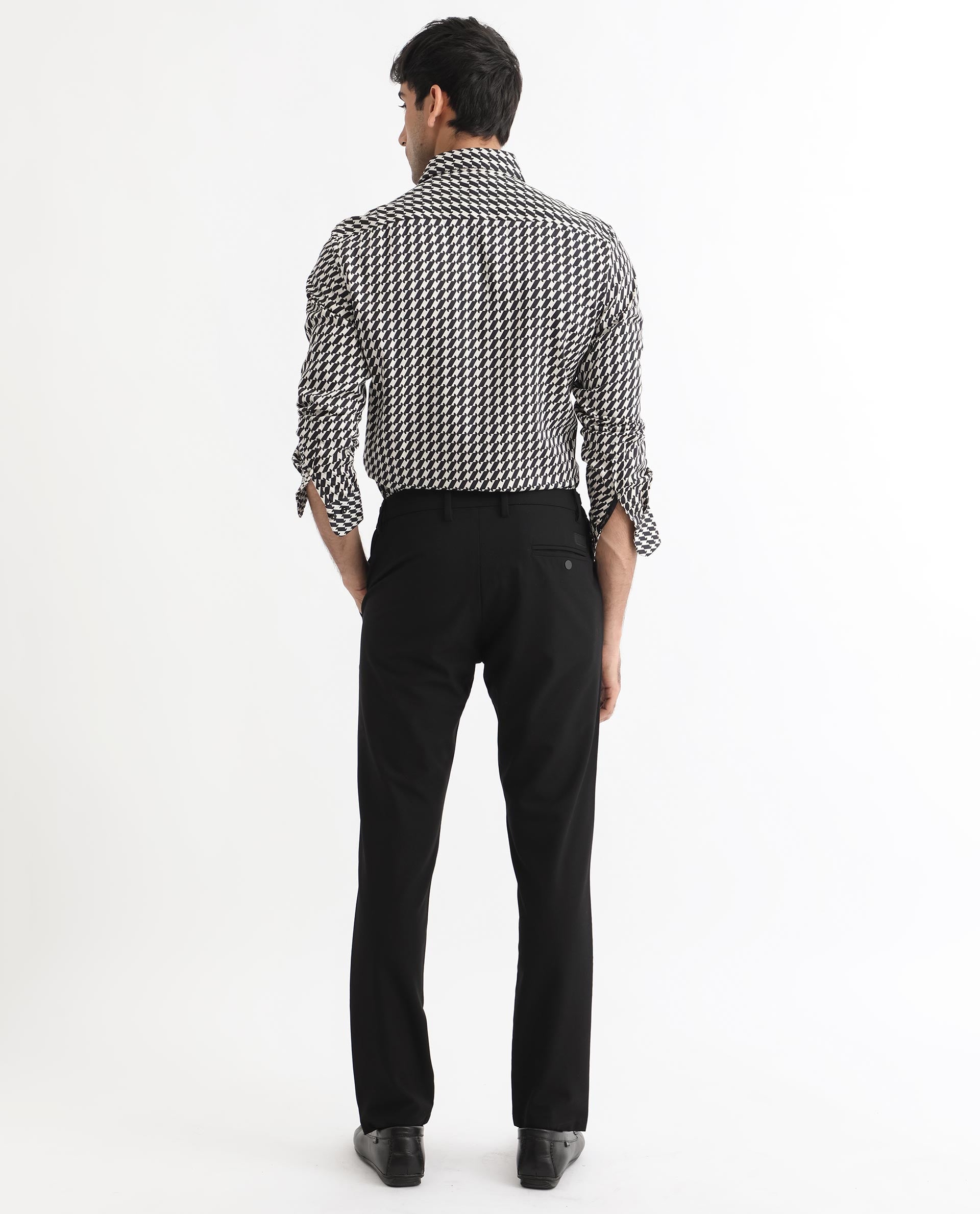 Rare Rabbit Men's Allin Black Cotton Geometric Print Regular Fit Full Sleeve Collared Shirt
