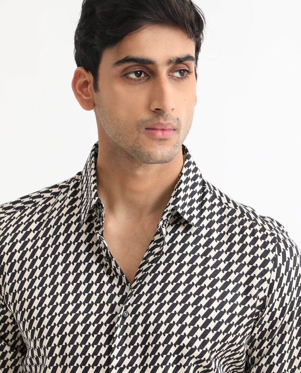 Rare Rabbit Men's Allin Black Cotton Geometric Print Regular Fit Full Sleeve Collared Shirt