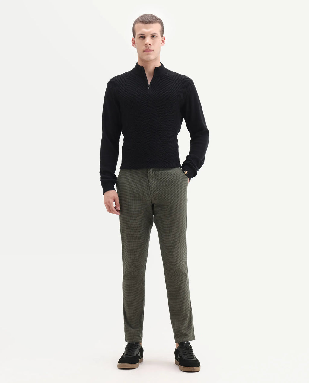 Rare Rabbit Men's Albion Green Cotton Checked Print Regular Fit Trouser
