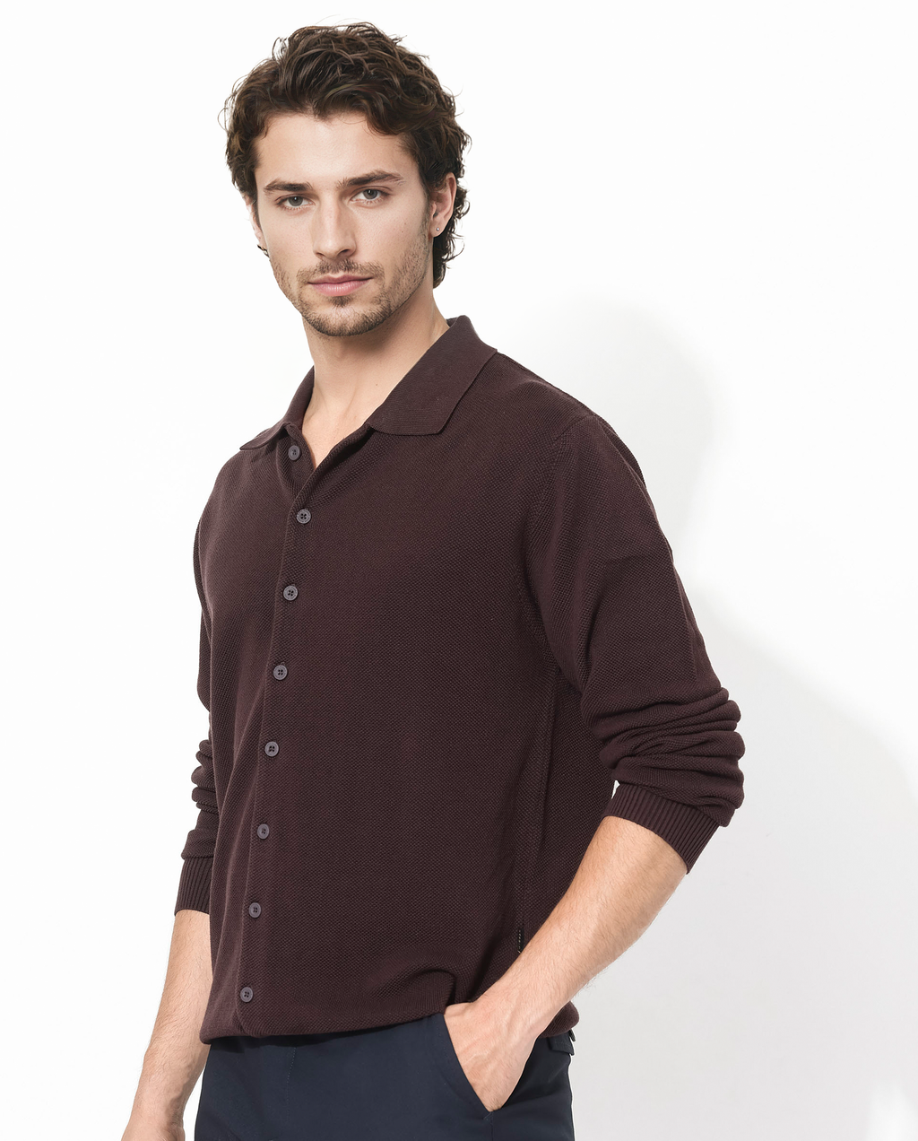 Rare Rabbit Men's Alias-N Brown Cotton Plain Regular Fit Full Sleeve Collared Shirt