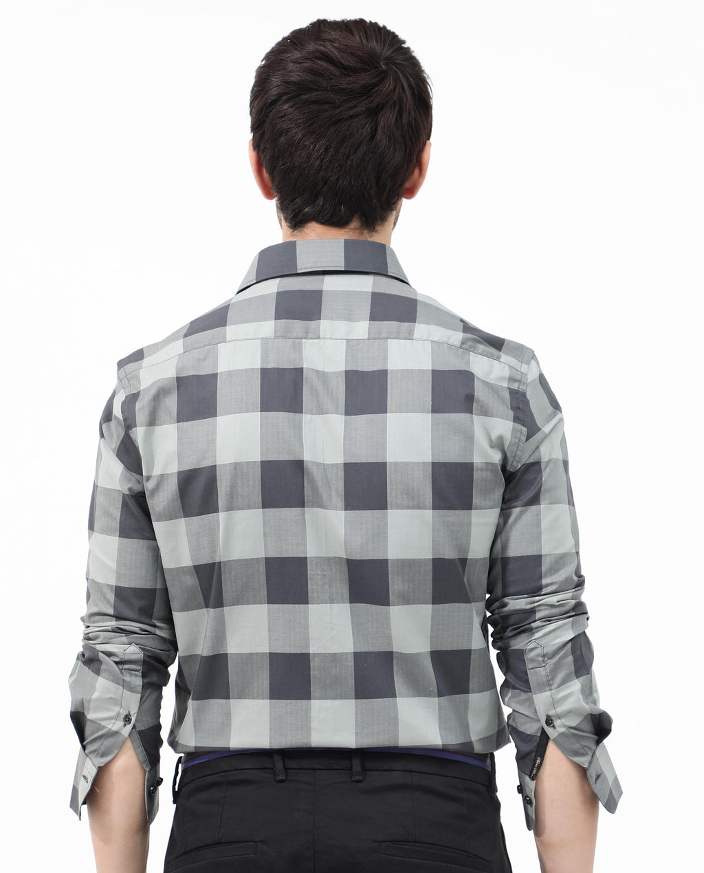Rare Rabbit Men's Amos Grey Cotton Checked Print Regular Fit Full Sleeve Collared Shirt