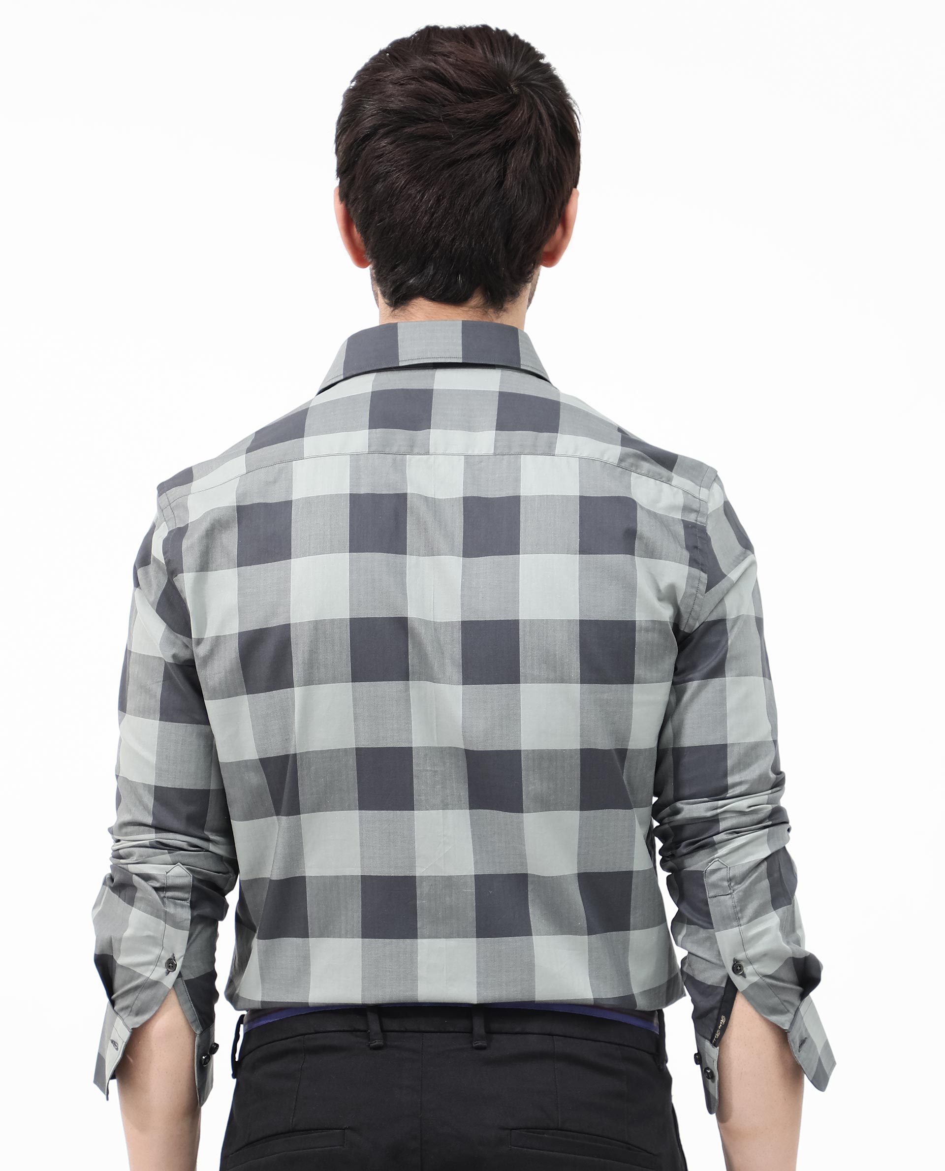 Rare Rabbit Men's Amos Grey Cotton Checked Print Regular Fit Full Sleeve Collared Shirt