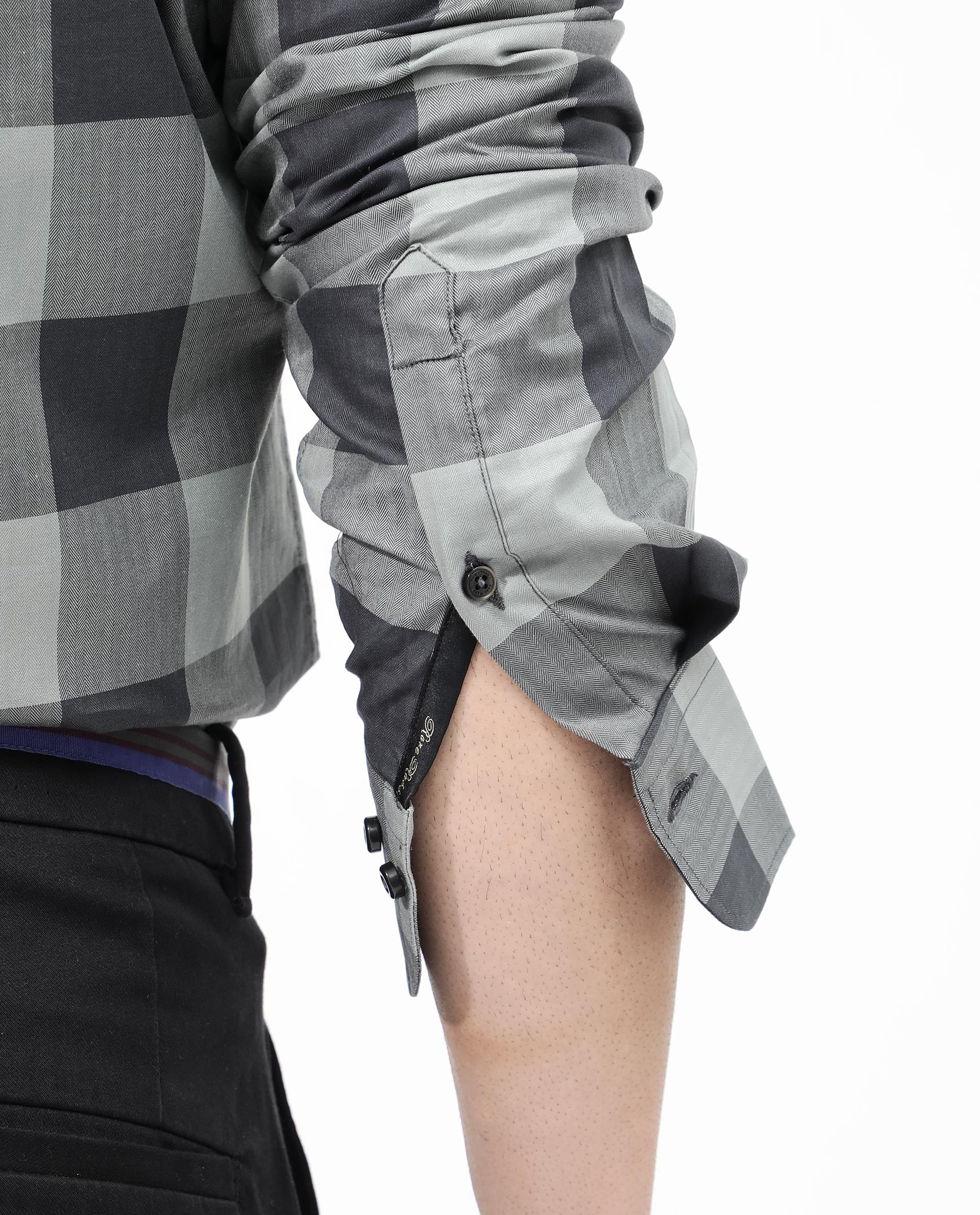 Rare Rabbit Men's Amos Grey Cotton Checked Print Regular Fit Full Sleeve Collared Shirt