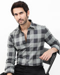 Rare Rabbit Men's Amos Grey Cotton Checked Print Regular Fit Full Sleeve Collared Shirt
