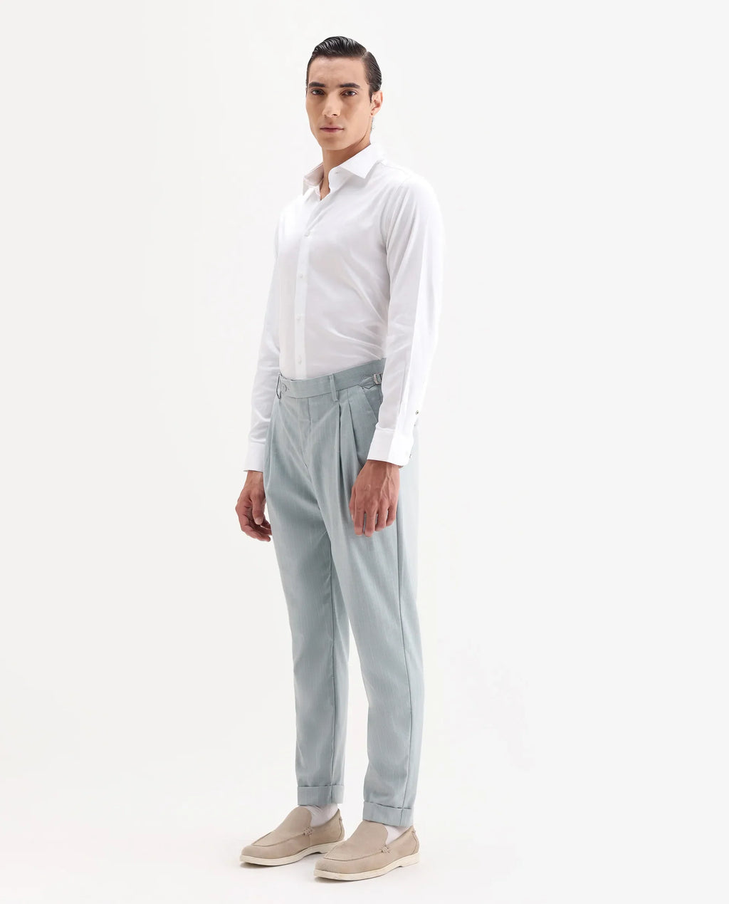 Rare Rabbit Men's Amosy Light Blue Cotton Striped Print Relaxed Fit Trouser