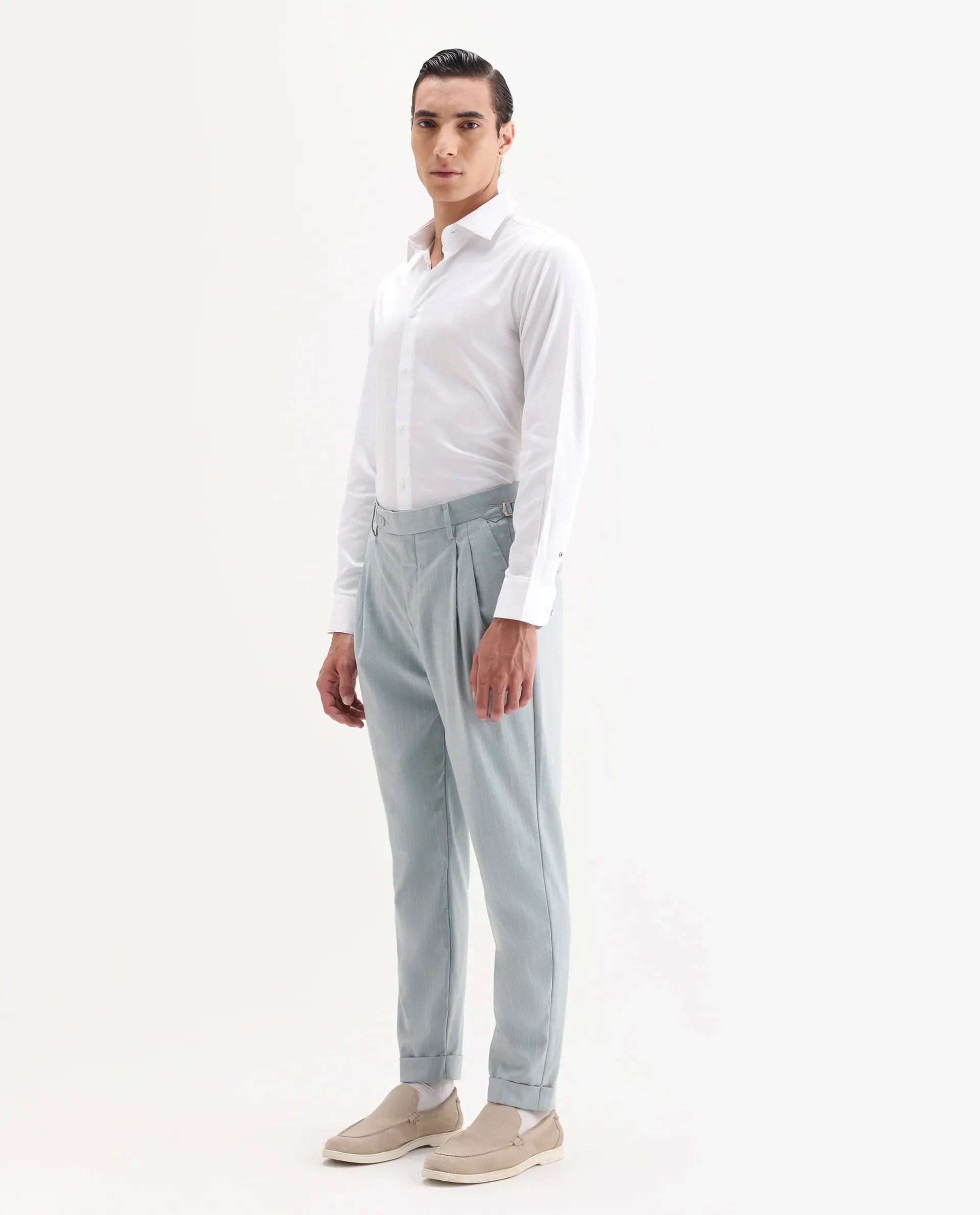 Rare Rabbit Men's Amosy Light Blue Cotton Striped Print Relaxed Fit Trouser
