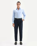 Rare Rabbit Men's Amosy Navy Cotton Striped Print Relaxed Fit Trouser