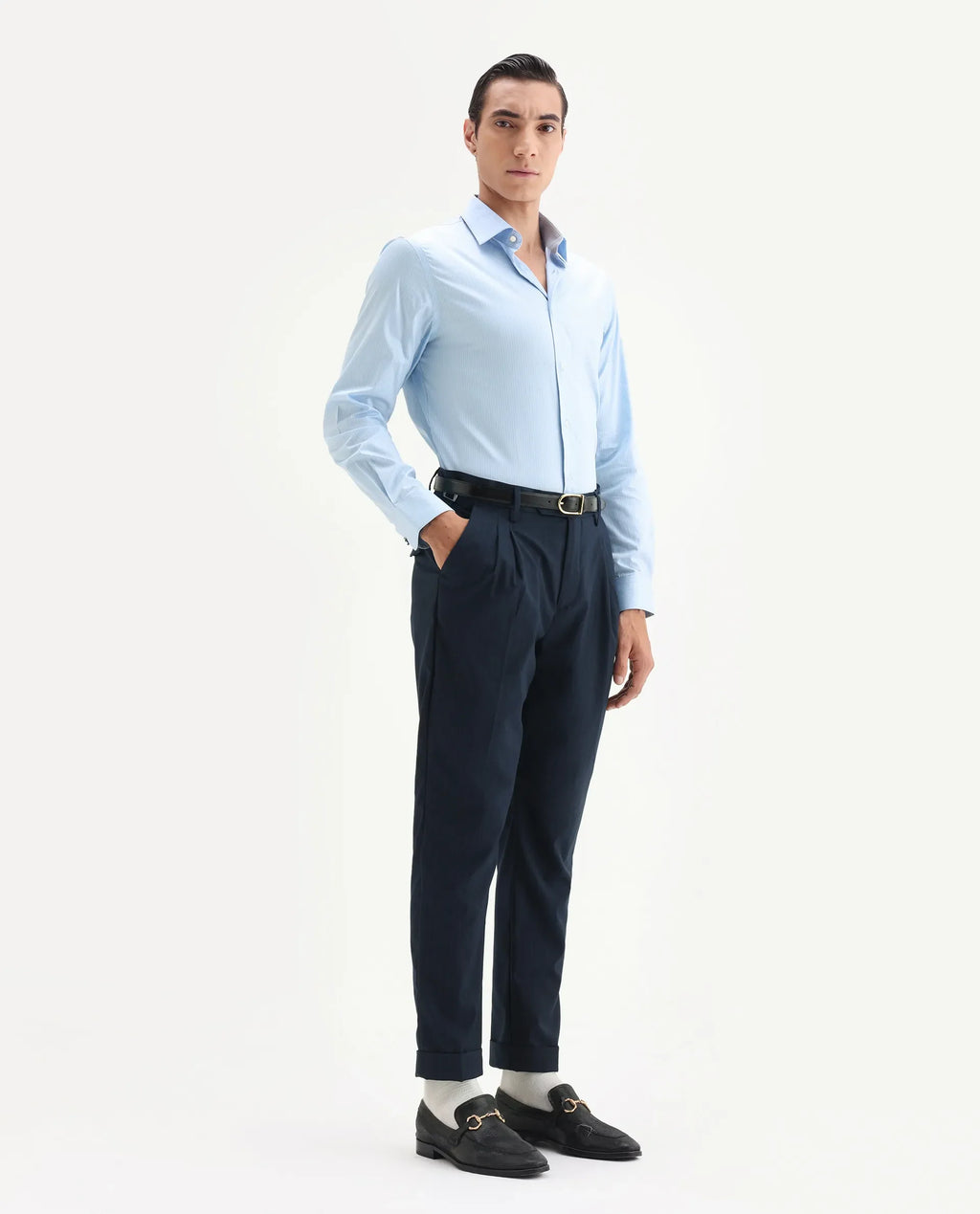 Rare Rabbit Men's Amosy Navy Cotton Striped Print Relaxed Fit Trouser