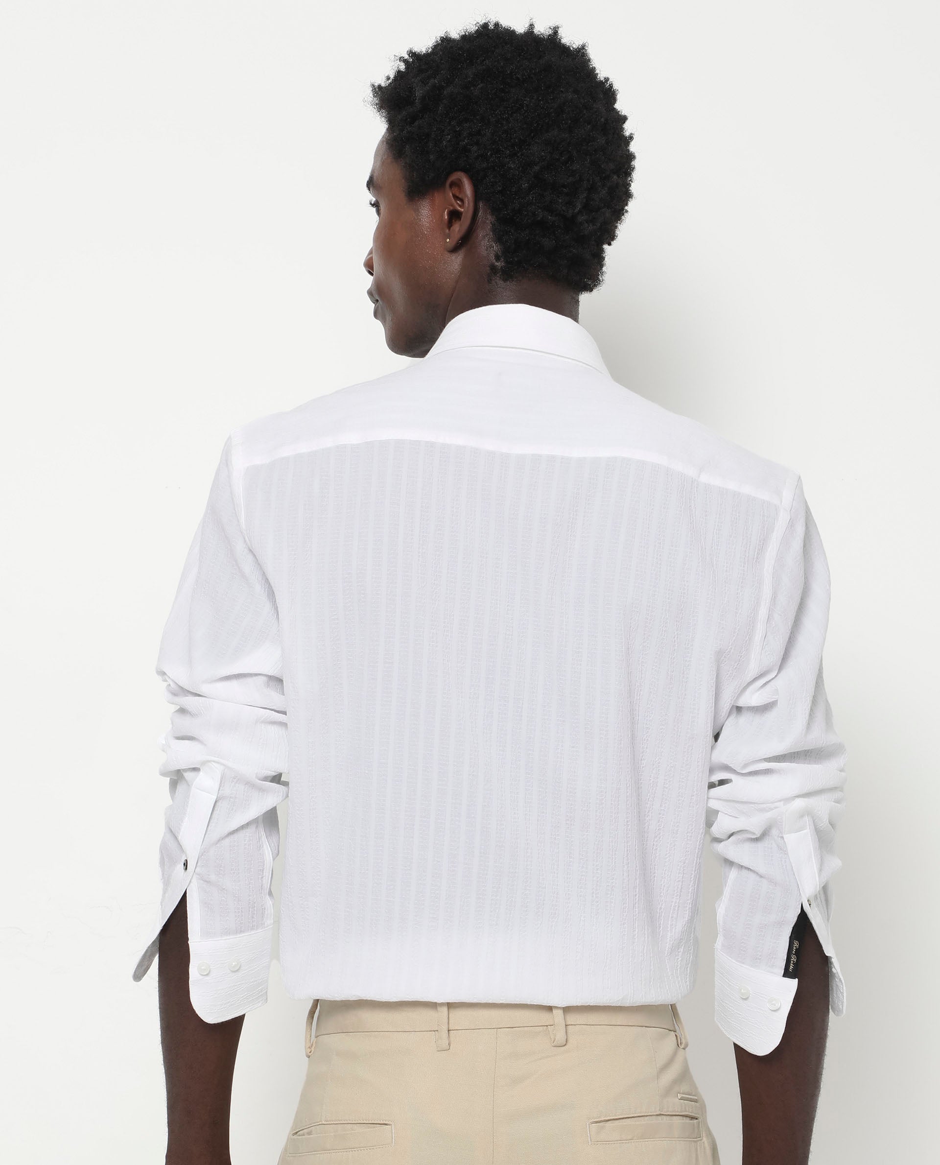 Rare Rabbit Men's Anemo White Cotton Striped Print Regular Fit Full Sleeve Collared Shirt