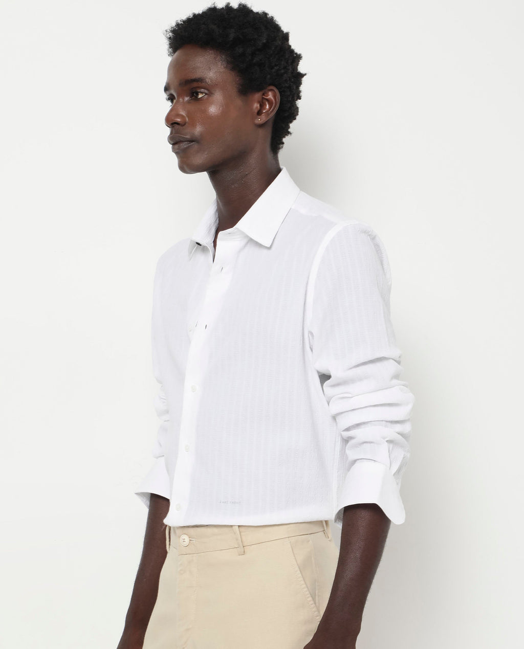 Rare Rabbit Men's Anemo White Cotton Striped Print Regular Fit Full Sleeve Collared Shirt