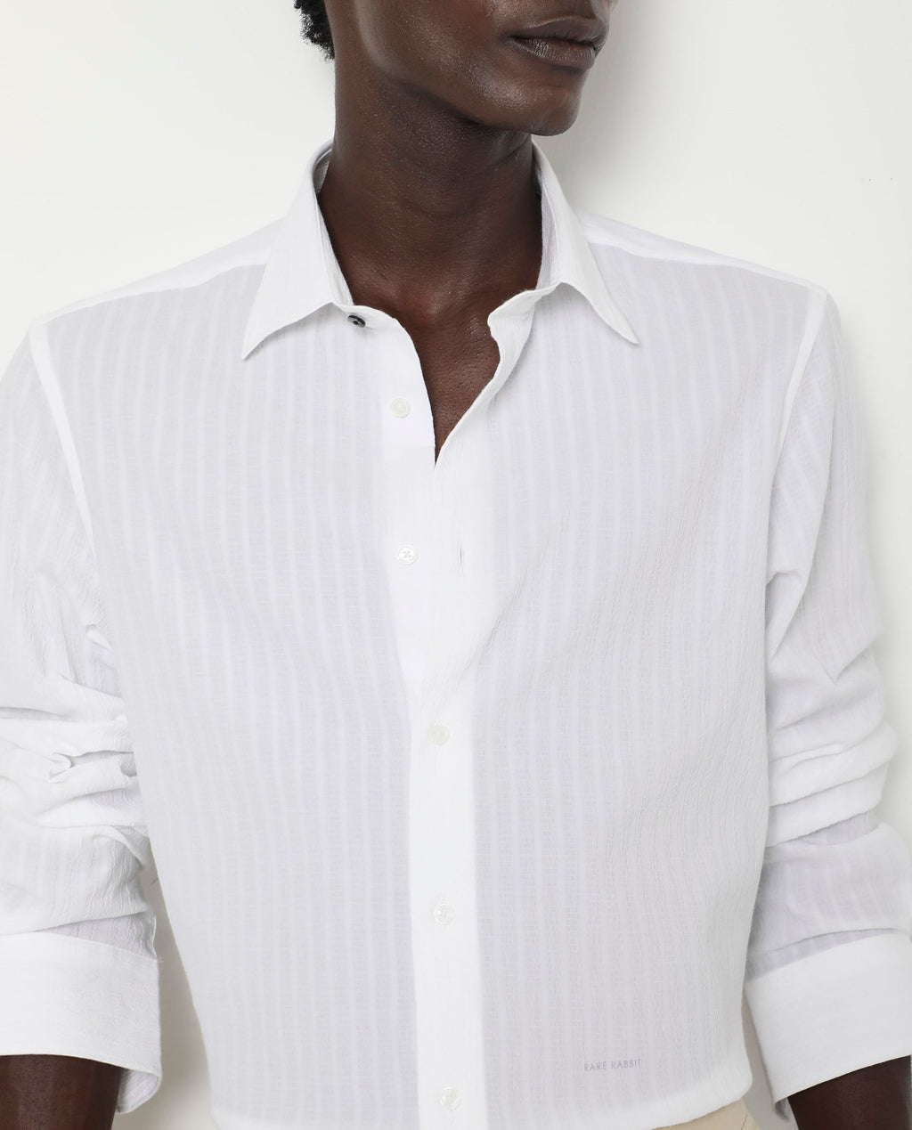 Rare Rabbit Men's Anemo White Cotton Striped Print Regular Fit Full Sleeve Collared Shirt