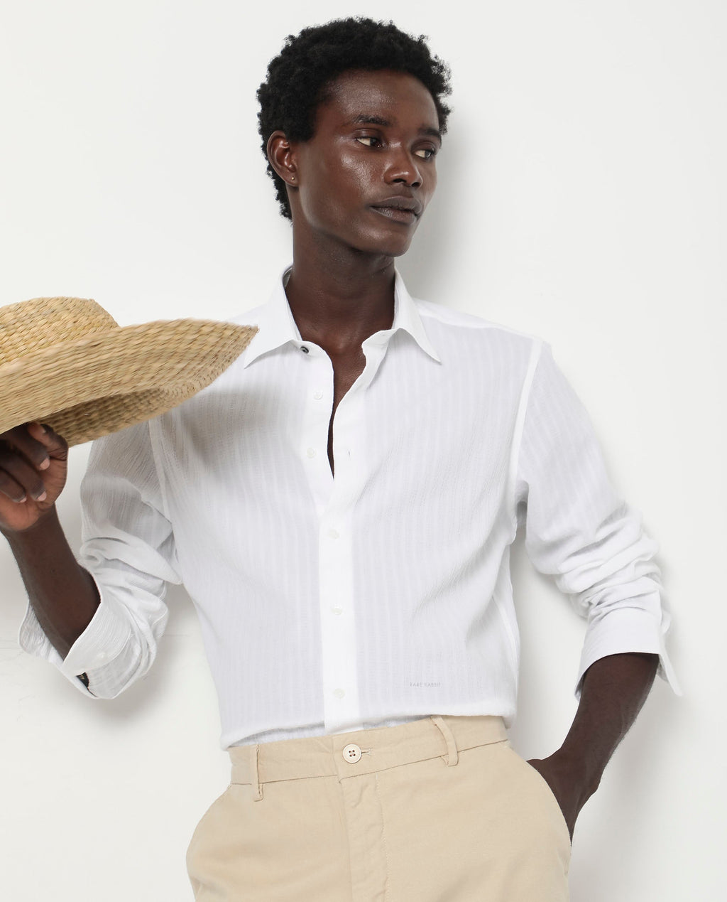 Rare Rabbit Men's Anemo White Cotton Striped Print Regular Fit Full Sleeve Collared Shirt