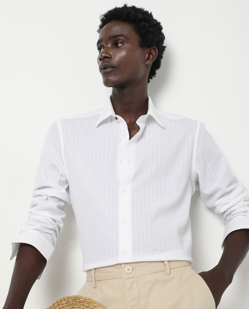 Rare Rabbit Men's Anemo White Cotton Striped Print Regular Fit Full Sleeve Collared Shirt
