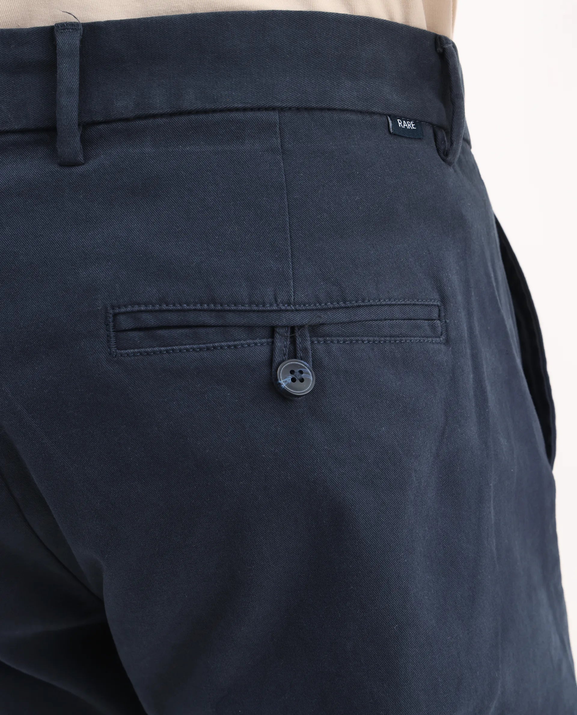 Rare Rabbit Men's Apex Navy Linen Blend Plain Regular Fit Trouser