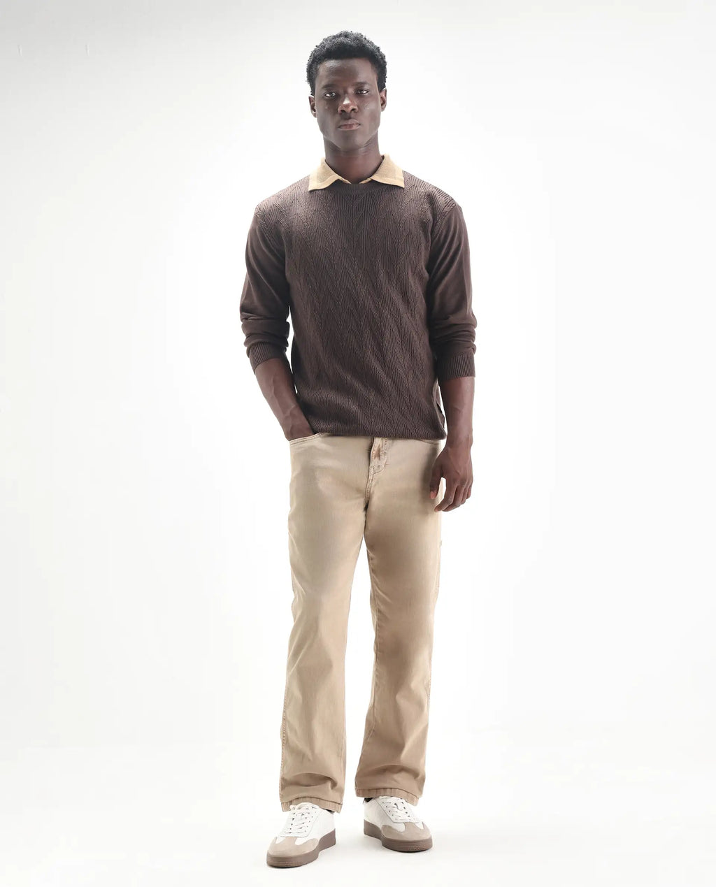 Rare Rabbit Men's Arni Light Beige Cotton Plain Relaxed Fit Jeans